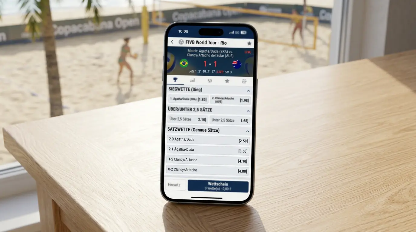 Verfügbare Wettmärkte beim Beachvolleyball – Siegwette, Über/Unter 2,5 Sätze und Satzwetten