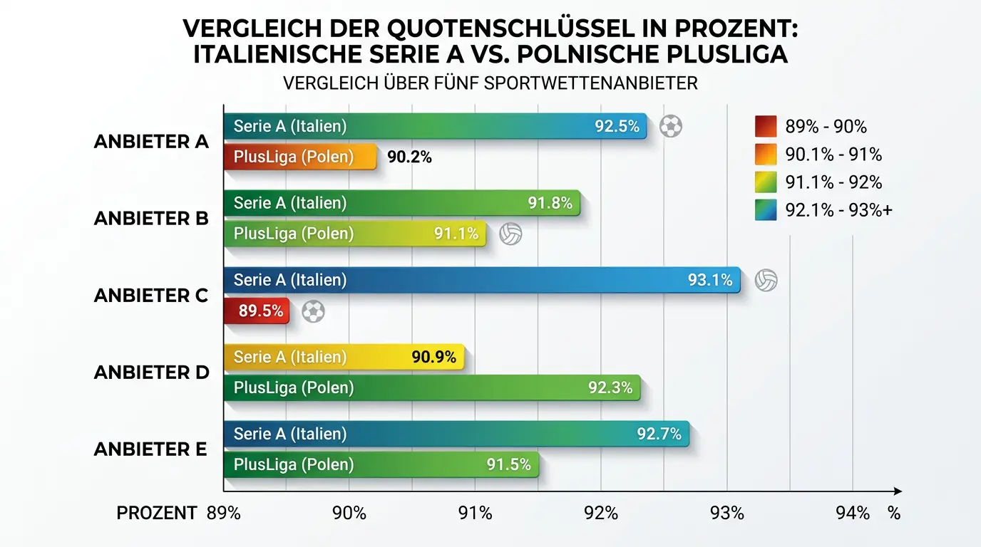 Grafische Darstellung des Quotenschlüssel-Vergleichs verschiedener Volleyball Wettanbieter für Serie A und PlusLiga