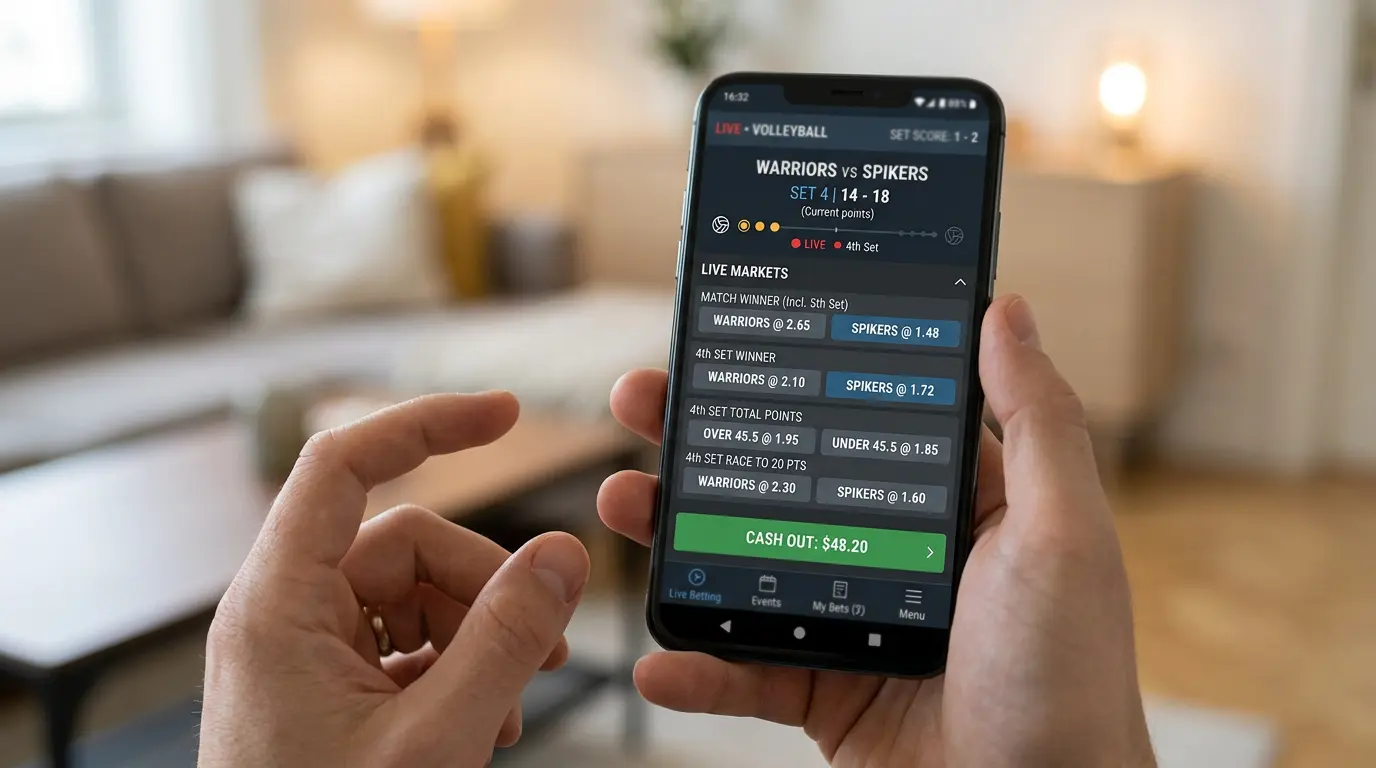 bwin Volleyball Live-Wetten in der App – Satzstand-Anzeige und Cash-Out-Funktion während des Spiels