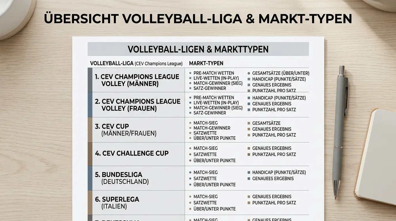 NEO.bet Volleyball Märkte und Ligaabdeckung – CEV Champions League, Bundesliga und internationale Ligen
