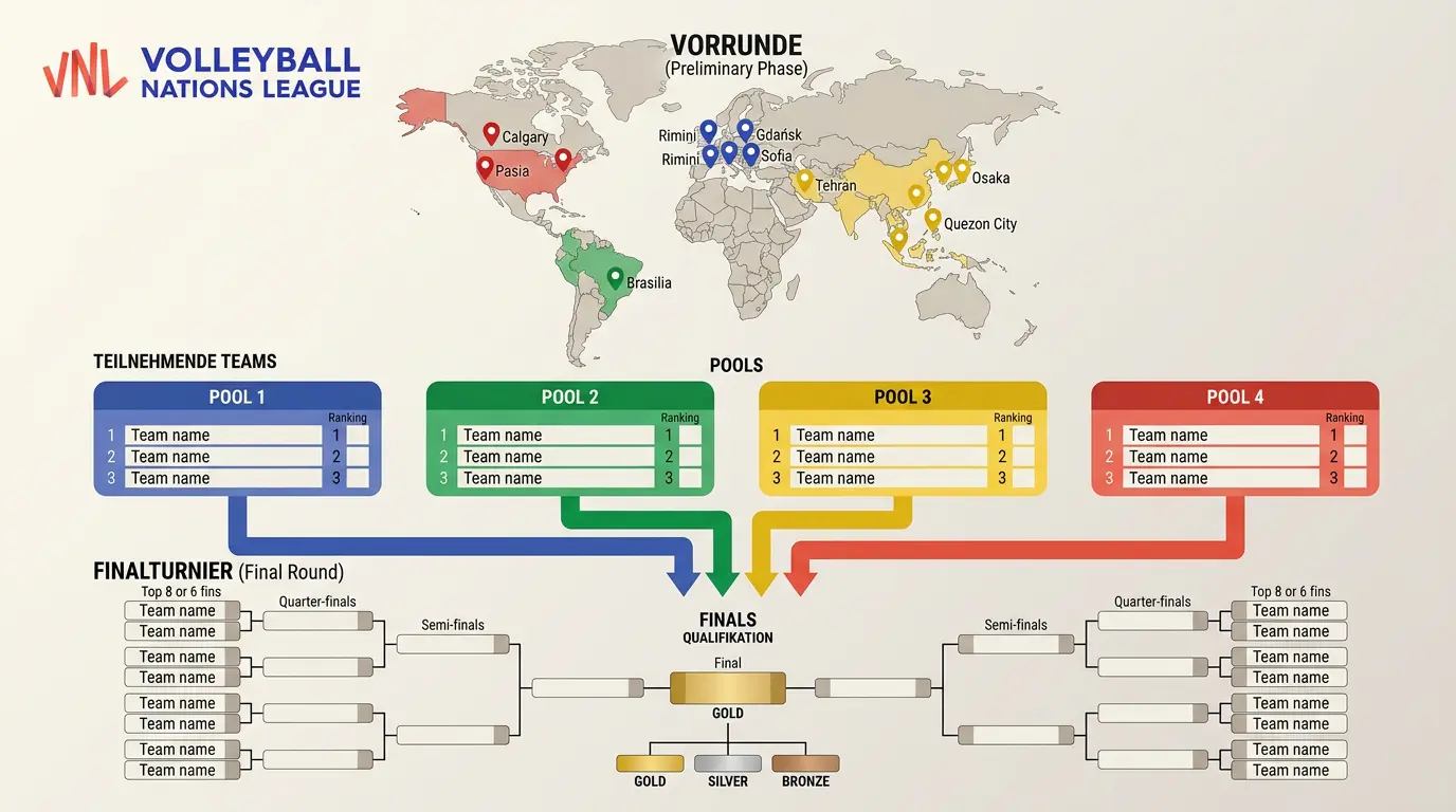 FIVB Volleyball Nations League Turnierformat mit Vorrundengruppen und Finalturnier erklärt