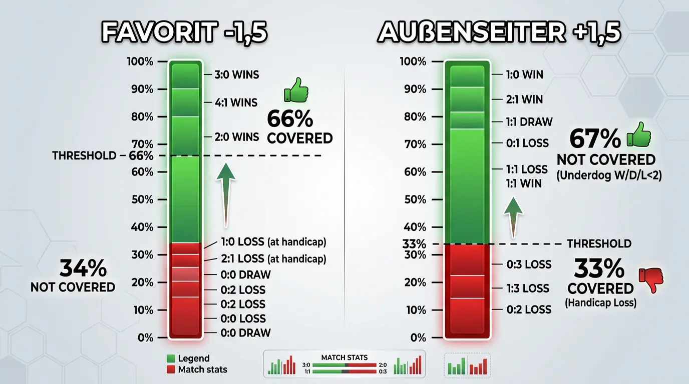 Erklärung des Volleyball Satz-Handicaps -1,5 und +1,5 mit konkreten Beispielen und Deckungsszenarien