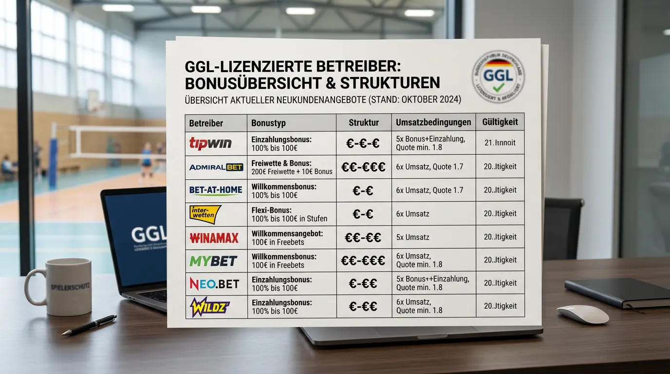 GGL-konforme Volleyball Wetten Boni – lizenzierte Anbieter und regulierungskonforme Bonusangebote in Deutschland