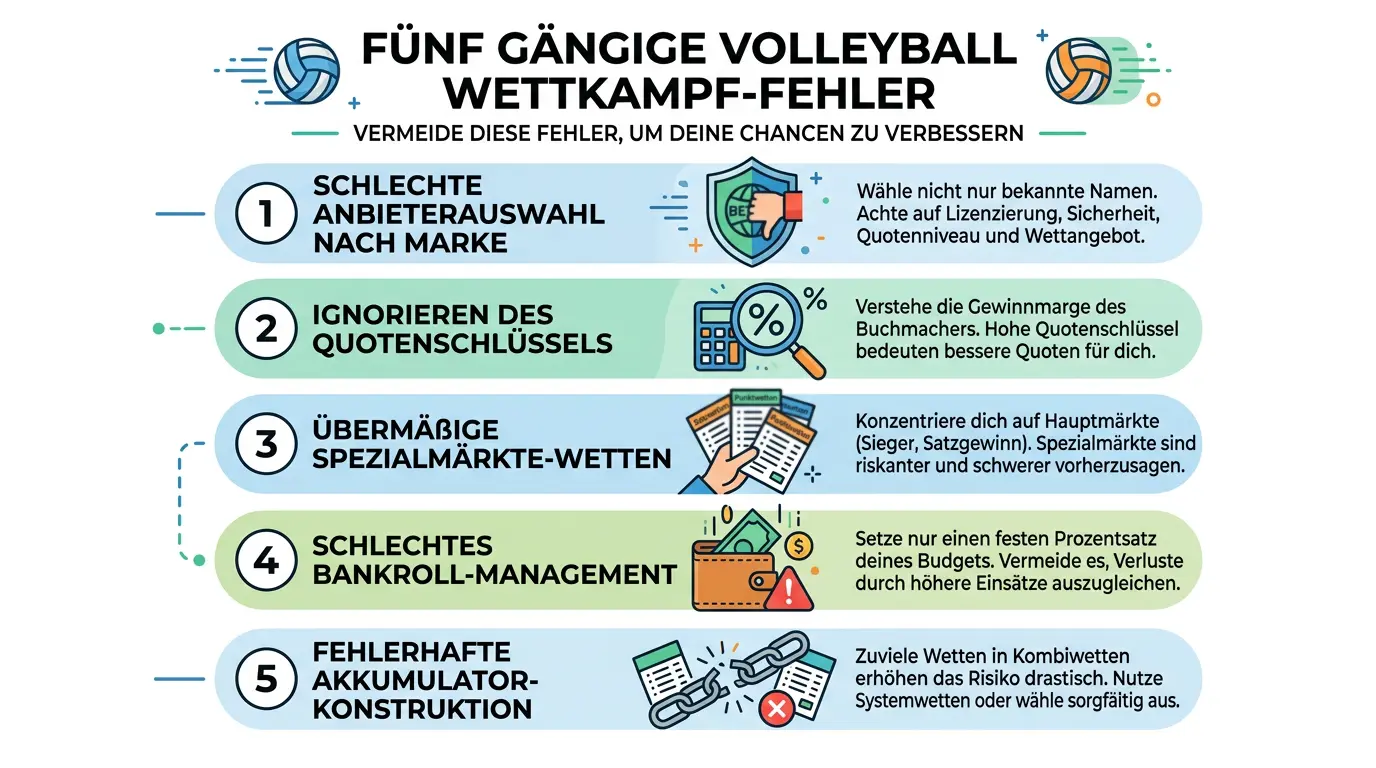 Die fünf häufigsten Fehler beim Volleyball Wetten mit Fokus auf Quotenschlüssel und Marktauswahl