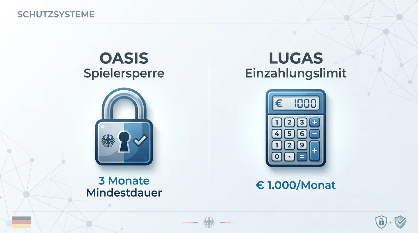 OASIS Selbstsperre und LUGAS Einzahlungslimit als Spielerschutzsystem für Volleyball-Wetter bei deutschen GGL-lizenzierten Anbietern