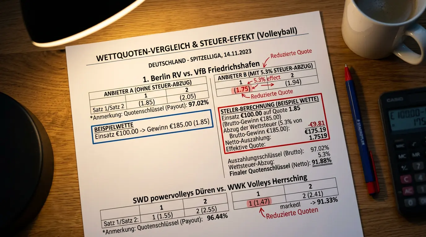 Einfluss der Wettsteuer auf den Quotenschlüssel bei deutschen Volleyball-Wettanbietern
